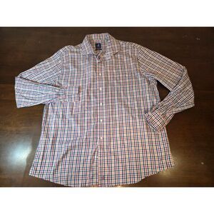 Johnnie-O XL Men's Button Down Shirt Blue Orange Checkered Long Sleeve